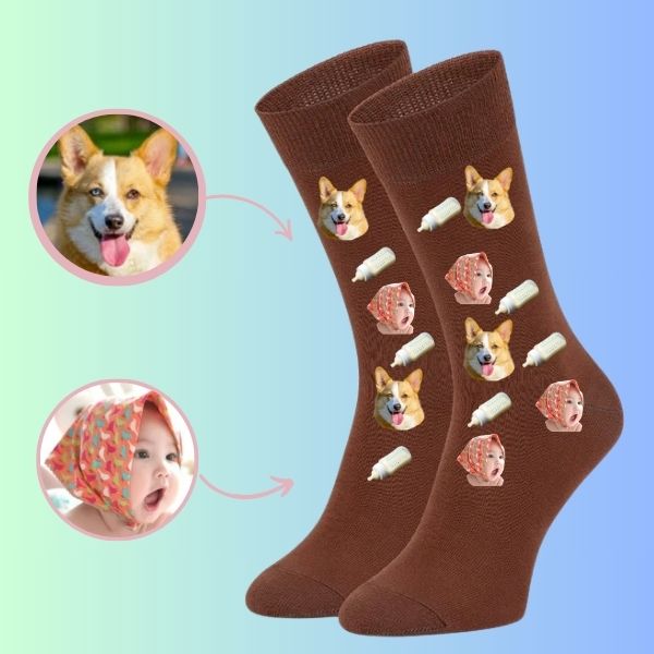 Custom Photo Socks for Babies and Pets Personalized Baby bottle Socks