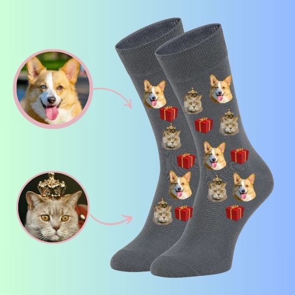 Custom Dog and Cat Photo Socks in Gift Box - Perfect Custom Pet Gift