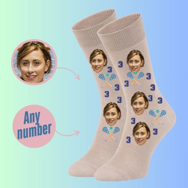 Personalized Face Socks & Lacrosse Stick Designs Custom Team Number Socks