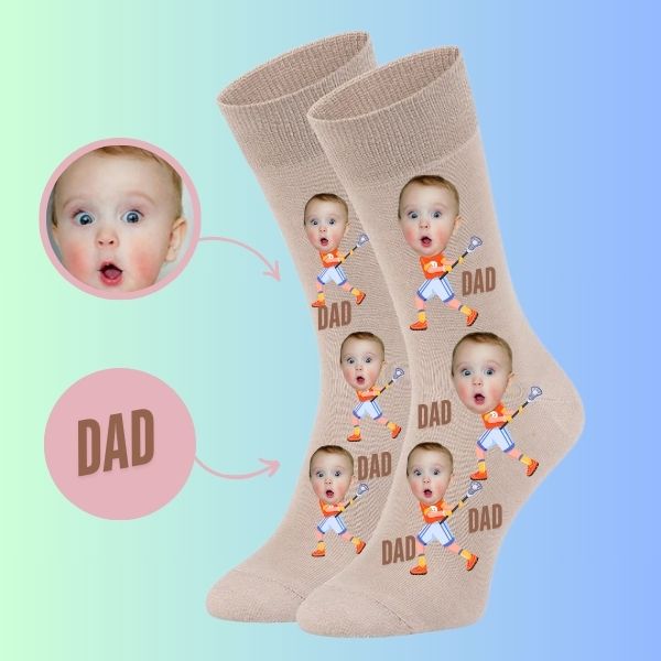 Personalized Baby Face Socks & Custom Lacrosse Dad Socks – Baby with Lacrosse Stick Design