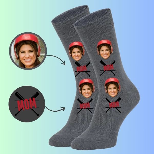 Custom face socks Personalized Softball Mom Socks with Custom Bat Design