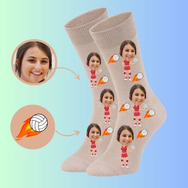 Custom Face Socks Personalized Flaming Volleyball Socks female