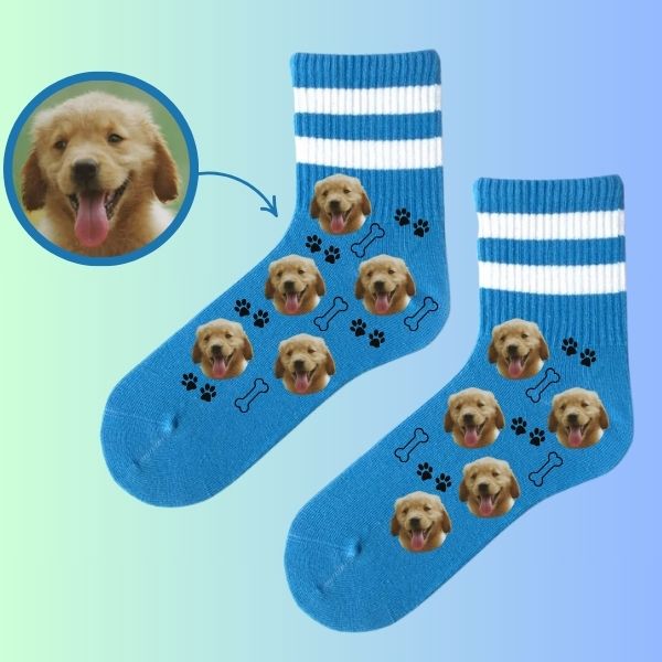 Custom Low-Cut Dog Face Socks with Personalized Dog Bone and Paws Design