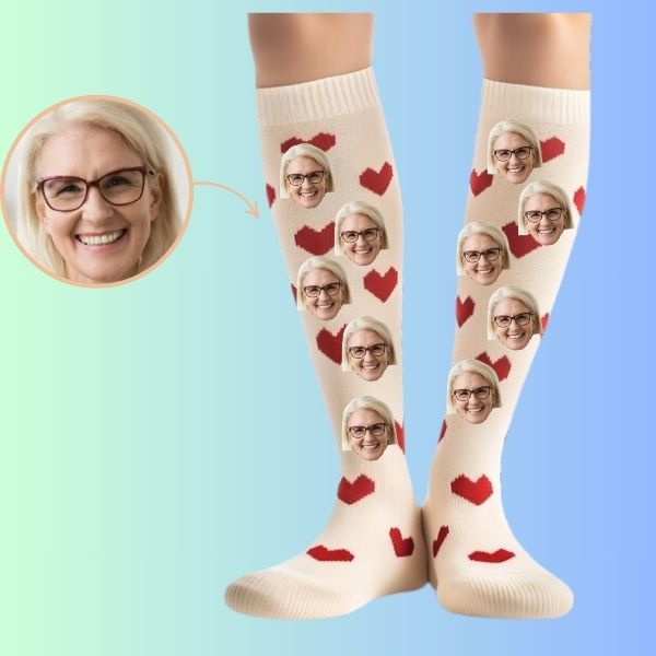Custom photo socks Heart Design Personalized Knee-High Socks