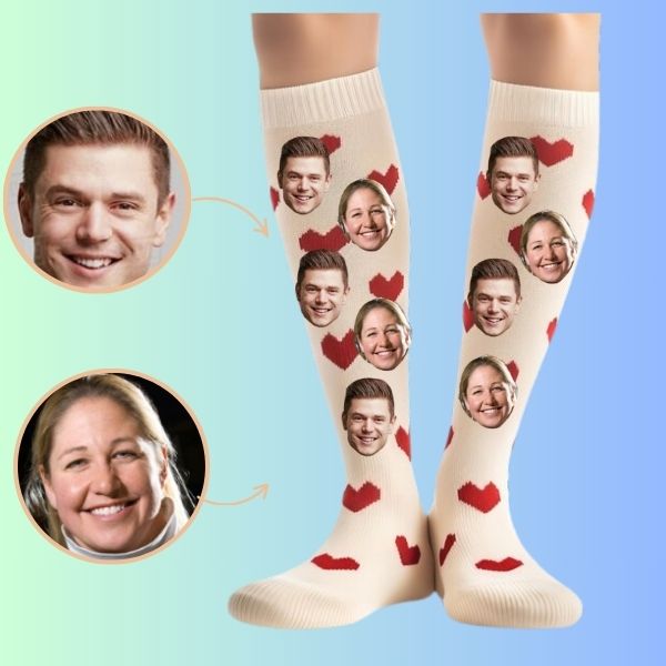 Personalized socks Custom Couple's Knee-High Socks with Heart Designs - Perfect Gifts for couple!