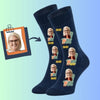 Custom face socks Personalized retirement date socks sitting on sofa