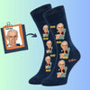 Custom face socks Personalized retirement date socks sitting on sofa