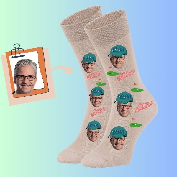 Custom face socks Personalized golf Dad socks retirement gifts with your date Happy retirement