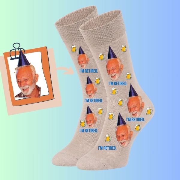Custom face socks Personalized retirement gifts Beer Party Socks I'm Retired