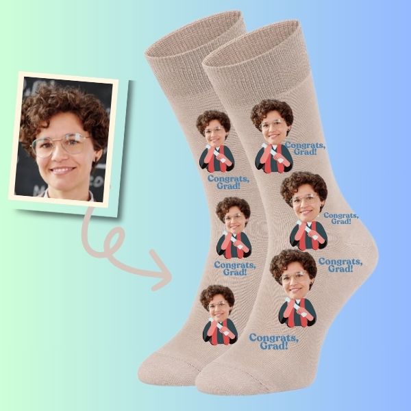 Custom Face Socks for Graduates (Diploma) teacher face Socks Graduation Gifts Congrats, Grad!