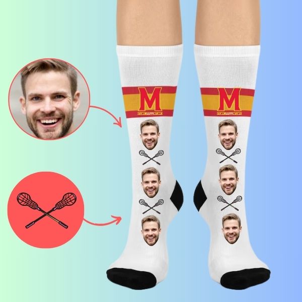 Custom face socks Personalized socks for Maryland Lacrosse player with your team logo