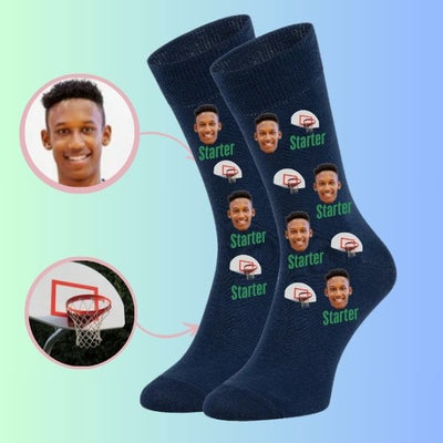 Custom basketball hoop socks with Starter face