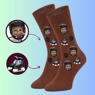 Personalized Face Socks & Custom Hockey Skate Socks with Stick Design